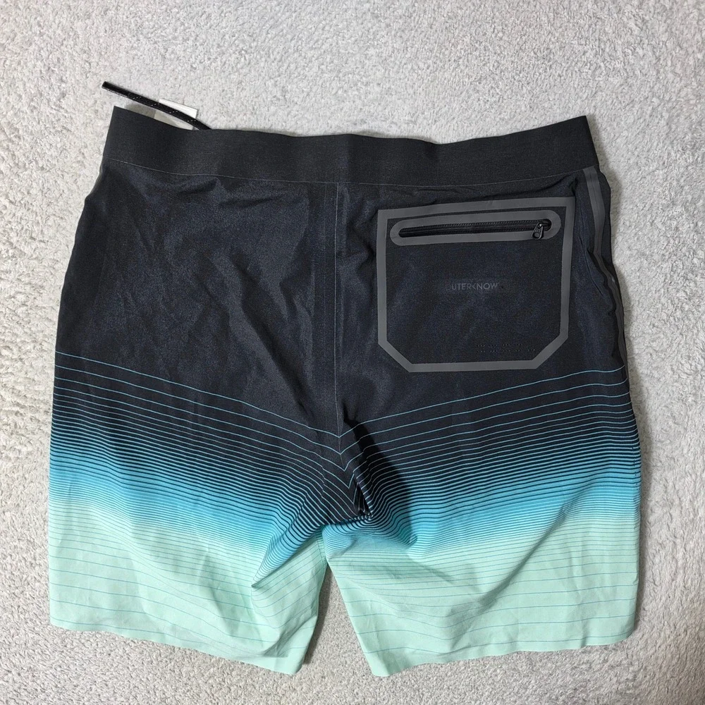 NEW! Outerknown Boardshorts Mens 30/9 Black‎ Teal Ombre Apex Stretch